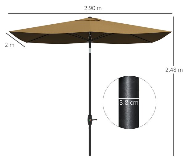 Outsunny 2 x 3(m) Garden Parasol Umbrella, Rectangular Outdoor Market Umbrella Sun Shade w/ Crank, Push Button Tilt, 6 Ribs, Aluminium Pole Aosom UK