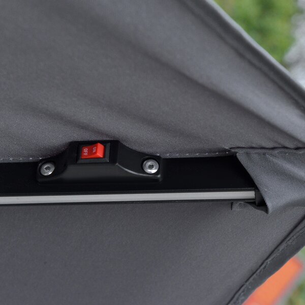 Outsunny 3(m) Cantilever Banana Parasol Hanging Umbrella with Double Roof, LED Solar lights, Crank, 8 Sturdy Ribs and Cross Base for Outdoor, Garden