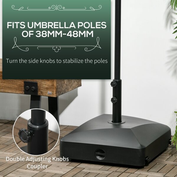 Outsunny Garden Parasol Base Holder, 43kg Water or 60kg Sand Filled, Outdoor Market Umbrella Stand Weight with Wheels and Brakes, Black Aosom UK
