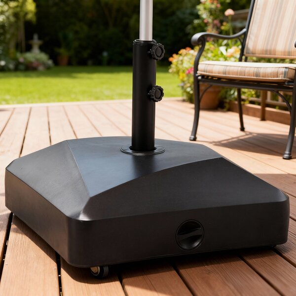 Outsunny Garden Parasol Base Holder, 43kg Water or 60kg Sand Filled, Outdoor Market Umbrella Stand Weight with Wheels and Brakes, Black Aosom UK