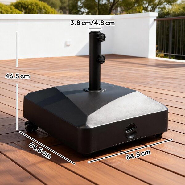 Outsunny Garden Parasol Base Holder, 43kg Water or 60kg Sand Filled, Outdoor Market Umbrella Stand Weight with Wheels and Brakes, Black Aosom UK