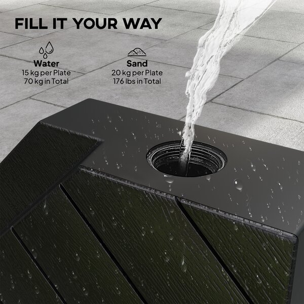 Outsunny Cantilever Parasol Base Weights, Set of 4, Heavy Duty, Suitable for 80kg Sand or 60kg Water, Black
