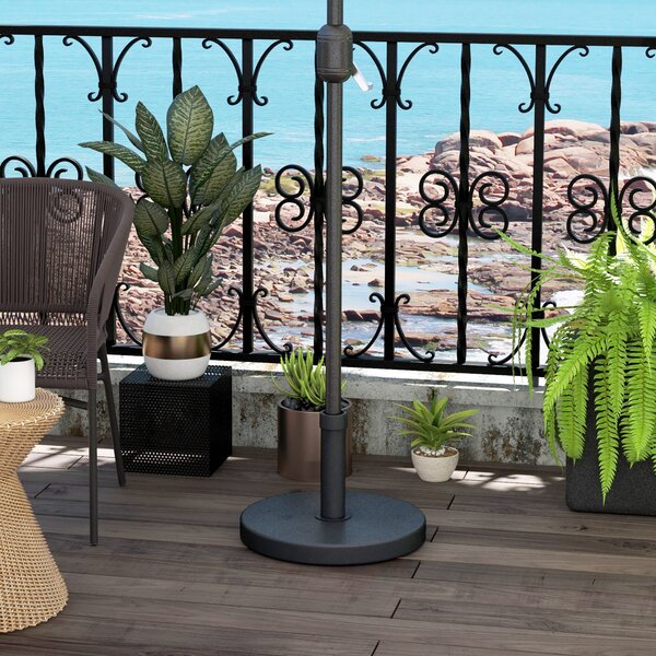 Outsunny 15kg Concrete Parasol Base: Heavy-Duty Rattan-Effect Stand for Outdoor Umbrellas, 46.5cm, Granite Grey Aosom UK