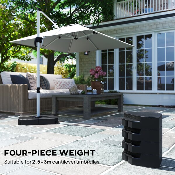 Outsunny Cantilever Parasol Base Weights, Set of 4, Heavy Duty, Suitable for 80kg Sand or 60kg Water, Black