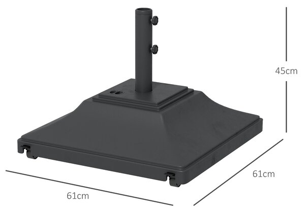 Outsunny 60kg Square Parasol Base with Wheels, 38mm, 48mm Heavy Duty Plastic Umbrella Stand, Fillable Parasol Stand for Outdoor Patio Umbrella, Black