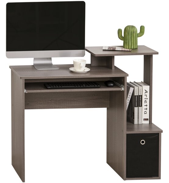 HOMCOM Computer Table with Sliding Keyboard Tray, Storage Drawer & Shelf, Home Office PC Desk, Computer Desk, Grey Aosom UK