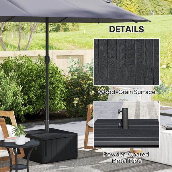 Outsunny Garden Parasol Base Outdoor Umbrella Stand with Wheels Handles, Filled Up to 80kg with Stand or 50kg with Water for Deck Poolside, Black