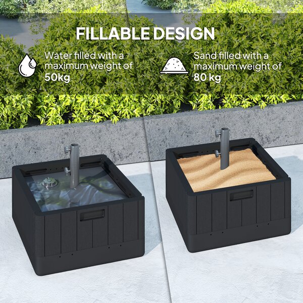 Outsunny Garden Parasol Base Outdoor Umbrella Stand with Wheels Handles, Filled Up to 80kg with Stand or 50kg with Water for Deck Poolside, Black