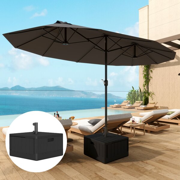 Outsunny Garden Parasol Base Outdoor Umbrella Stand with Wheels Handles, Filled Up to 80kg with Stand or 50kg with Water for Deck Poolside, Black