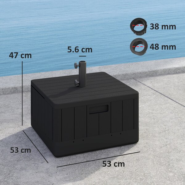 Outsunny Garden Parasol Base Outdoor Umbrella Stand with Wheels Handles, Filled Up to 80kg with Stand or 50kg with Water for Deck Poolside, Black