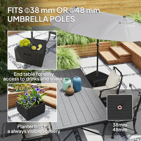Outsunny Garden Parasol Base Outdoor Umbrella Stand with Wheels Handles, Filled Up to 80kg with Stand or 50kg with Water for Deck Poolside, Black