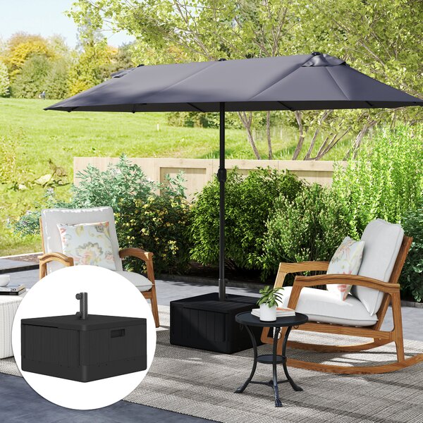 Outsunny Garden Parasol Base Outdoor Umbrella Stand with Wheels Handles, Filled Up to 80kg with Stand or 50kg with Water for Deck Poolside, Black