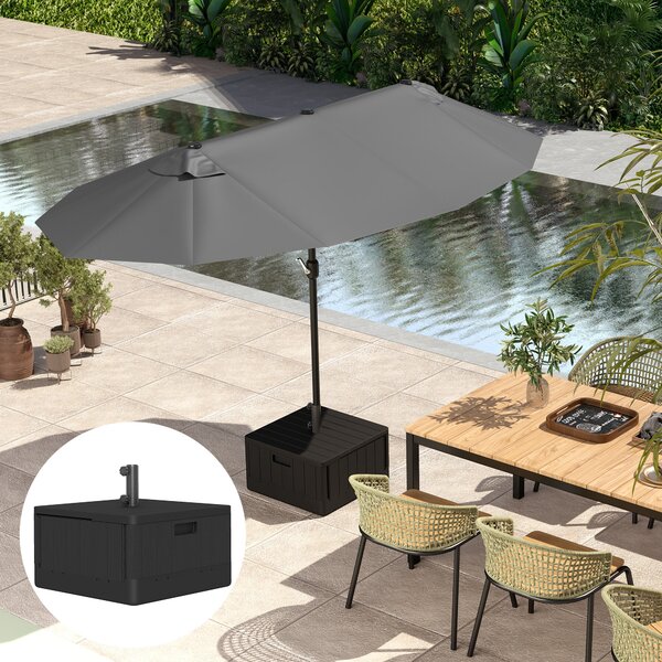 Outsunny Garden Parasol Base Outdoor Umbrella Stand with Wheels Handles, Filled Up to 80kg with Stand or 50kg with Water for Deck Poolside, Black