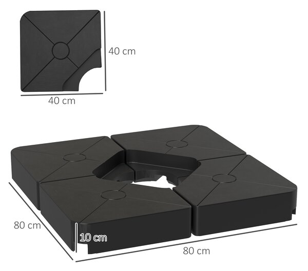 Outsunny Umbrella Weights for Cantilever Parasols, Set of 4 Heavy Duty Parasol Base Weights, 64kg Sand or 55kg Water Filled, Black