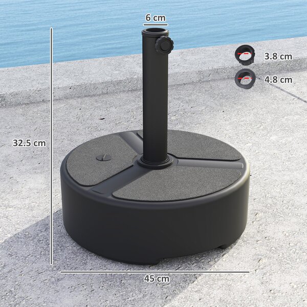 Outsunny Round Garden Parasol Base, Garden Umbrella Stand Heavy Duty Parasol Base, Filled Up to 20kg with Stand or 18kg with Water, Black
