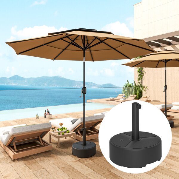 Outsunny Round Garden Parasol Base, Garden Umbrella Stand Heavy Duty Parasol Base, Filled Up to 20kg with Stand or 18kg with Water, Black
