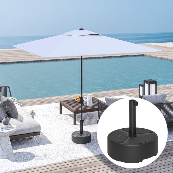 Outsunny Round Garden Parasol Base, Garden Umbrella Stand Heavy Duty Parasol Base, Filled Up to 20kg with Stand or 18kg with Water, Black