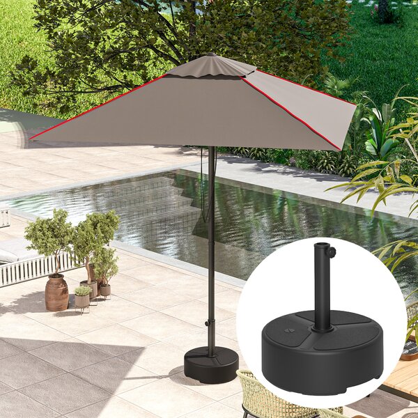 Outsunny Round Garden Parasol Base, Garden Umbrella Stand Heavy Duty Parasol Base, Filled Up to 20kg with Stand or 18kg with Water, Black