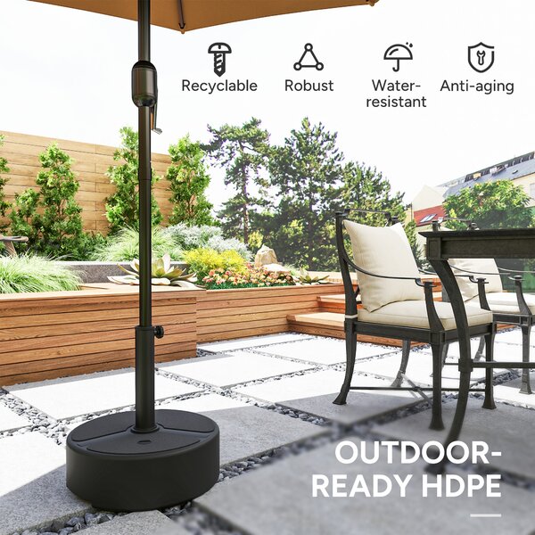 Outsunny Round Garden Parasol Base, Garden Umbrella Stand Heavy Duty Parasol Base, Filled Up to 20kg with Stand or 18kg with Water, Black