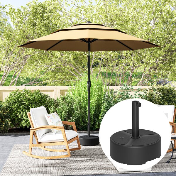 Outsunny Round Garden Parasol Base, Garden Umbrella Stand Heavy Duty Parasol Base, Filled Up to 20kg with Stand or 18kg with Water, Black