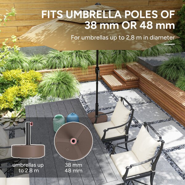 Outsunny Round Garden Parasol Base, Garden Umbrella Stand Heavy Duty Parasol Base, Filled Up to 20kg with Stand or 18kg with Water, Black