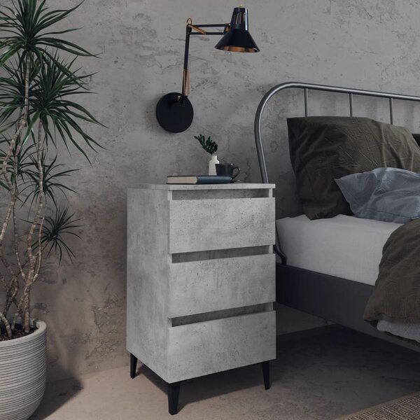 Bed Cabinet with Metal Legs Concrete Grey 40x35x69 cm