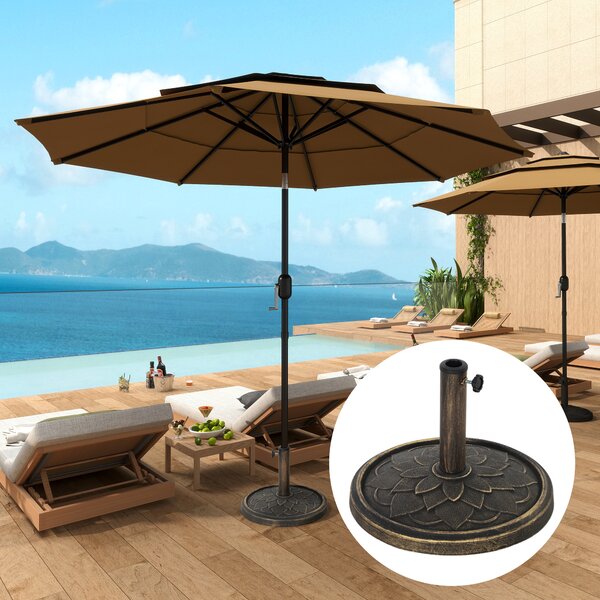 Outsunny 12kg Resin Garden Parasol Base, Heavy Duty Sun Umbrella Base for 32, 38, 48 mm Umbrella Poles for Deck Poolside, Bronze Tone