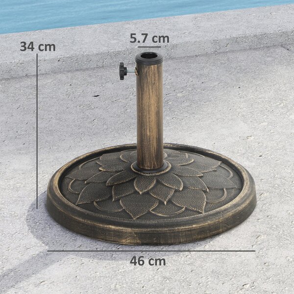 Outsunny 12kg Resin Garden Parasol Base, Heavy Duty Sun Umbrella Base for 32, 38, 48 mm Umbrella Poles for Deck Poolside, Bronze Tone