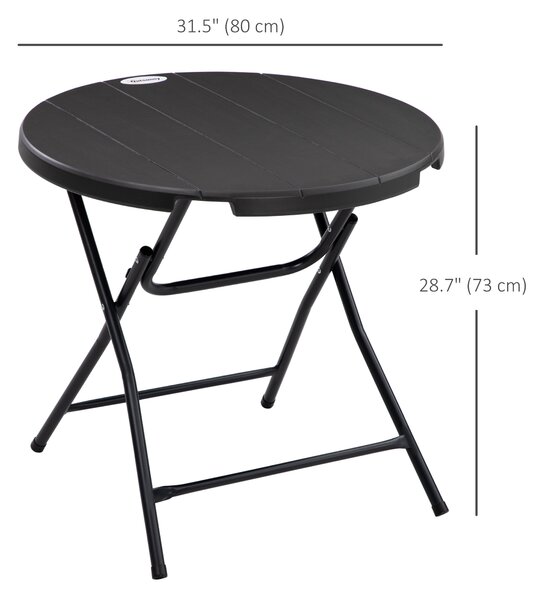 Outsunny Foldable Round Garden Table for 4, Outdoor Dining Table with HDPE Tabletop and Steel Frame, 80 x 80 x 73 cm, Dark Grey Aosom UK