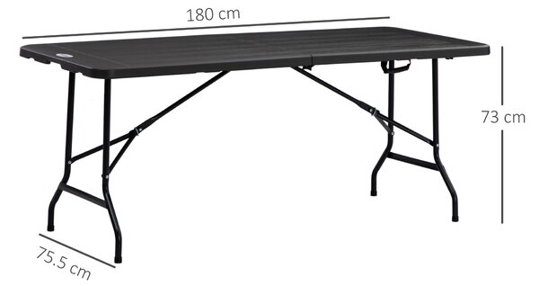 Outsunny Folding Garden Dining Table for 6, Rectangular Outdoor Dining Table with HDPE Tabletop and Steel Frame for Balcony, Porch, Charcoal Grey