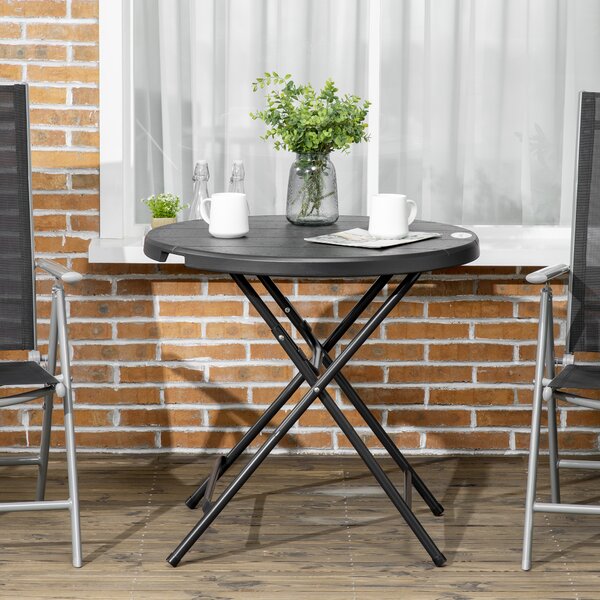 Outsunny Foldable Round Garden Table for 4, Outdoor Dining Table with HDPE Tabletop and Steel Frame, 80 x 80 x 73 cm, Dark Grey Aosom UK