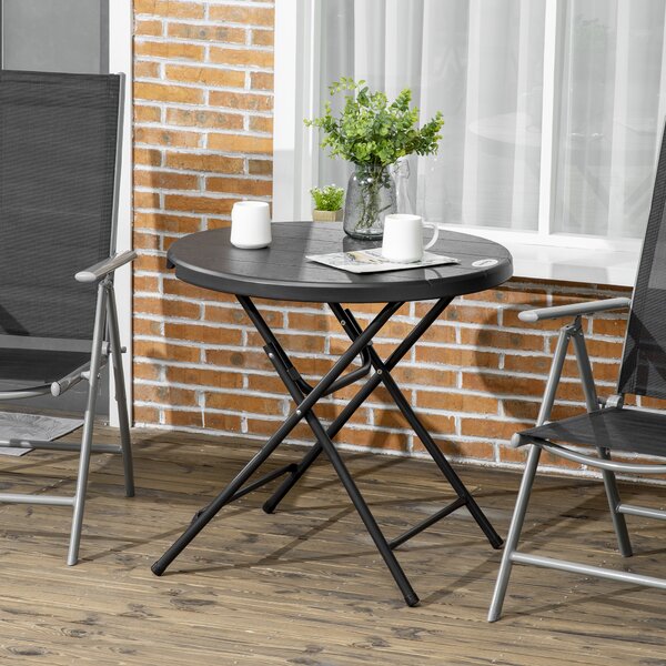 Outsunny Foldable Round Garden Table for 4, Outdoor Dining Table with HDPE Tabletop and Steel Frame, 80 x 80 x 73 cm, Dark Grey Aosom UK