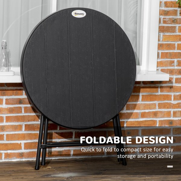 Outsunny Foldable Round Garden Table for 4, Outdoor Dining Table with HDPE Tabletop and Steel Frame, 80 x 80 x 73 cm, Dark Grey Aosom UK
