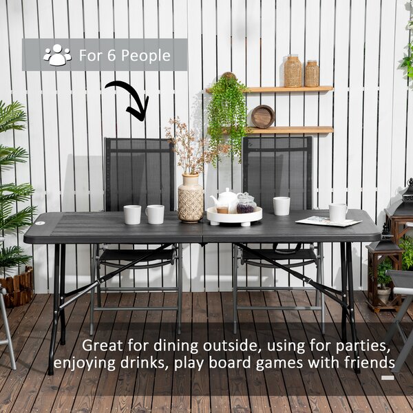 Outsunny Folding Garden Dining Table for 6, Rectangular Outdoor Dining Table with HDPE Tabletop and Steel Frame for Balcony, Porch, Charcoal Grey