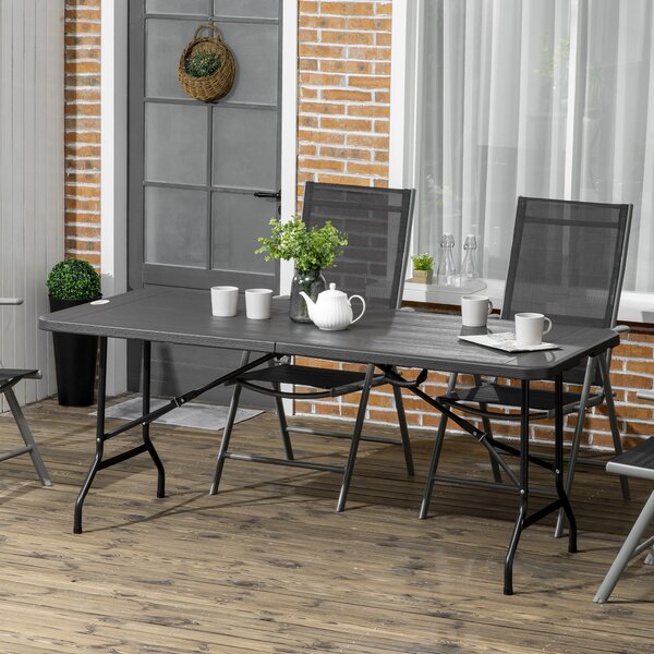 Outsunny Folding Garden Dining Table for 6, Rectangular Outdoor Dining Table with HDPE Tabletop and Steel Frame for Balcony, Porch, Charcoal Grey