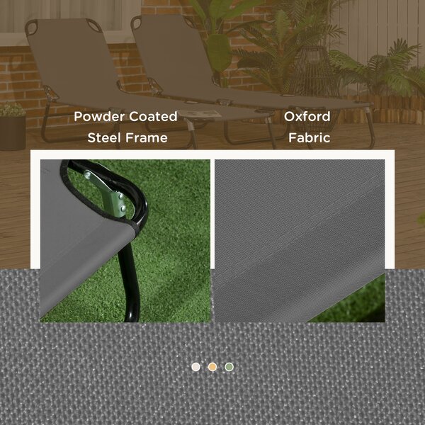 Outsunny Folding Sun Loungers Set of 2, Outdoor Day Bed with 5-Position Adjustable Backrest with Breathable Mesh for Beach, Patio, Dark Grey