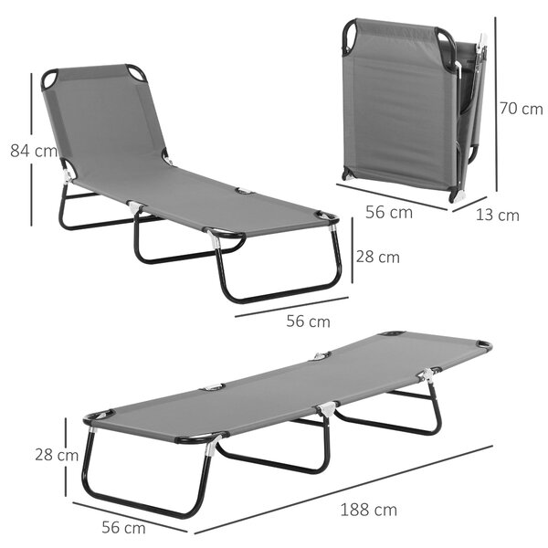 Outsunny Folding Sun Loungers Set of 2, Outdoor Day Bed with 5-Position Adjustable Backrest with Breathable Mesh for Beach, Patio, Dark Grey