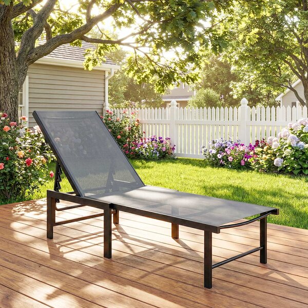 Outsunny Sun Lounger for Garden, 5-Level Adjustable Reclining Sun Lounger Chair, Flat Garden Lounger Sunbed with Texteline Seat, Steel Frame for Patio, Beach, Grey