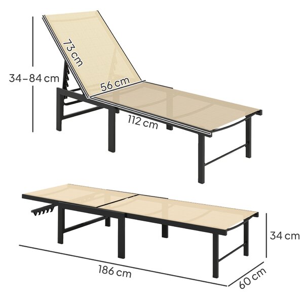 Outsunny Set of Two Reclining Sun Loungers - Khaki