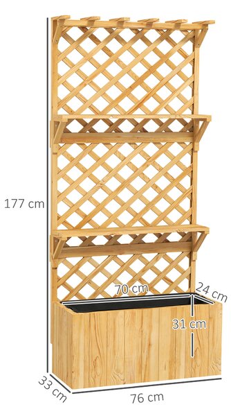 Outsunny 52L Wooden Planter, with Trellis and Shelves - Nature Wood Finish