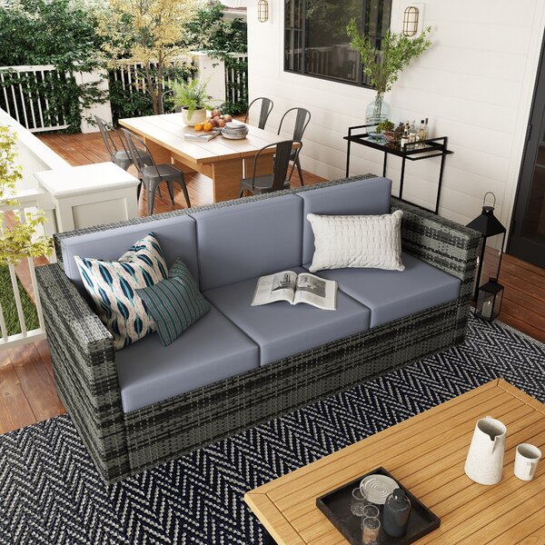 Outsunny 3-Seater All Weather Outdoor Sofa, Rattan Wicker Weave with Metal Frame and Fire Resistant Cushion, Grey Aosom UK
