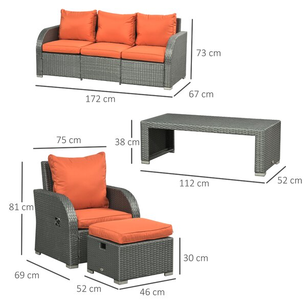 Outsunny 6pc Patio Furniture Set, Rattan Wicker with 3-Seat Sofa, 2 Single Sofas, 2 Footstools and Coffee Table Aosom UK