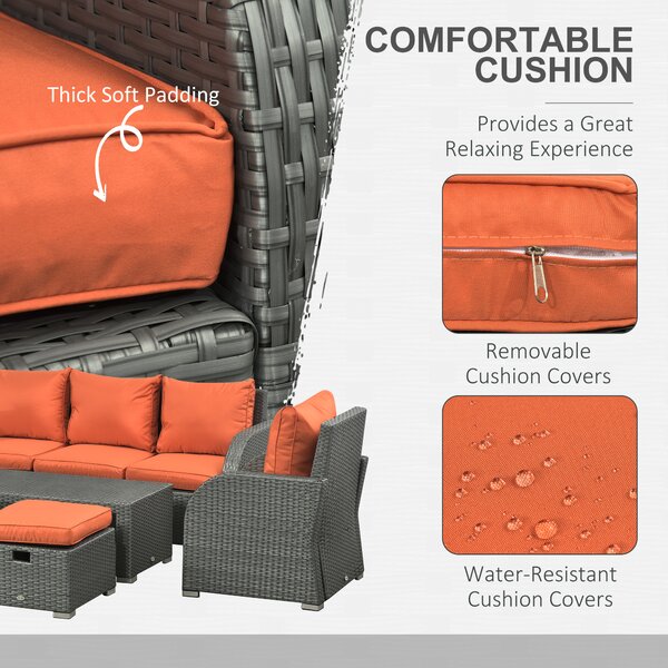 Outsunny 6pc Patio Furniture Set, Rattan Wicker with 3-Seat Sofa, 2 Single Sofas, 2 Footstools and Coffee Table Aosom UK