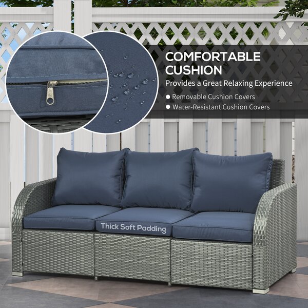 Outsunny 6pc Outdoor Couch Set, Rattan Wicker Furniture with 3-Seat Sofa, 2 Single Sofas, 2 Footstools and Coffee Table Aosom UK