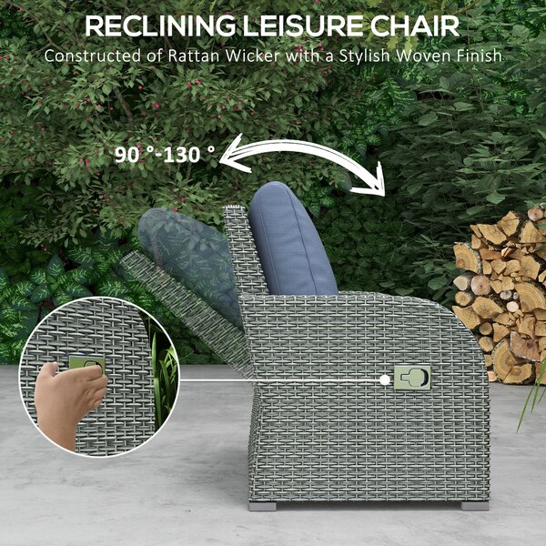 Outsunny 6pc Outdoor Couch Set, Rattan Wicker Furniture with 3-Seat Sofa, 2 Single Sofas, 2 Footstools and Coffee Table Aosom UK