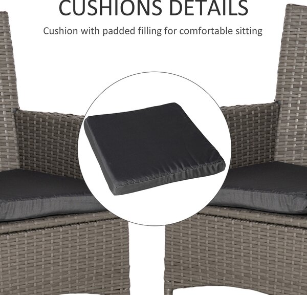Outsunny 2 Seater Outdoor Rattan Armchair Dining Chair Garden Patio Furniture w/ Armrests Cushions Grey