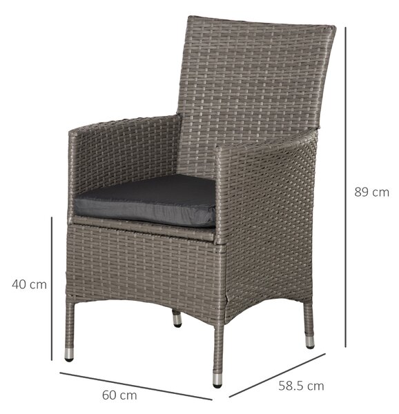 Outsunny 2 Seater Outdoor Rattan Armchair Dining Chair Garden Patio Furniture w/ Armrests Cushions Grey