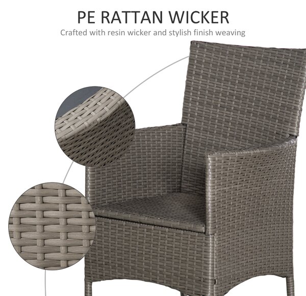 Outsunny 2 Seater Outdoor Rattan Armchair Dining Chair Garden Patio Furniture w/ Armrests Cushions Grey