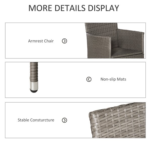 Outsunny 2 Seater Outdoor Rattan Armchair Dining Chair Garden Patio Furniture w/ Armrests Cushions Grey