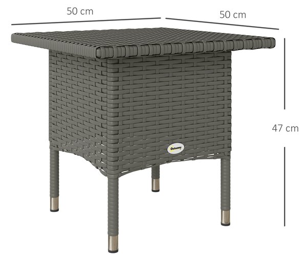 Outsunny Rattan Side Table, Outdoor Coffee Table with Plastic Board Under the Full Woven Table Top for Patio, Garden, Balcony, Grey